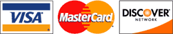 Visa, Mastercard, and Discover accepted